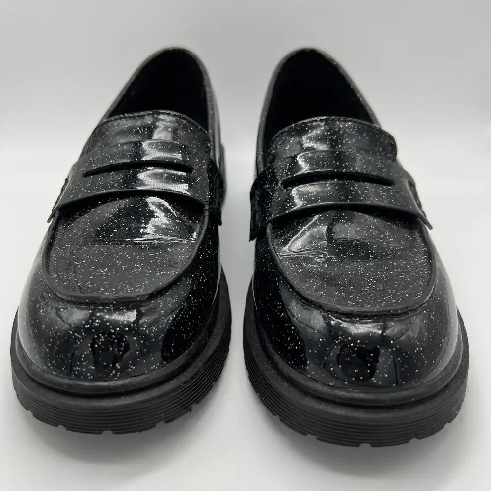 Art Class Girl's Glitter Celia Loafers Black Sparkle Size 3 Chunky Soles Preppy